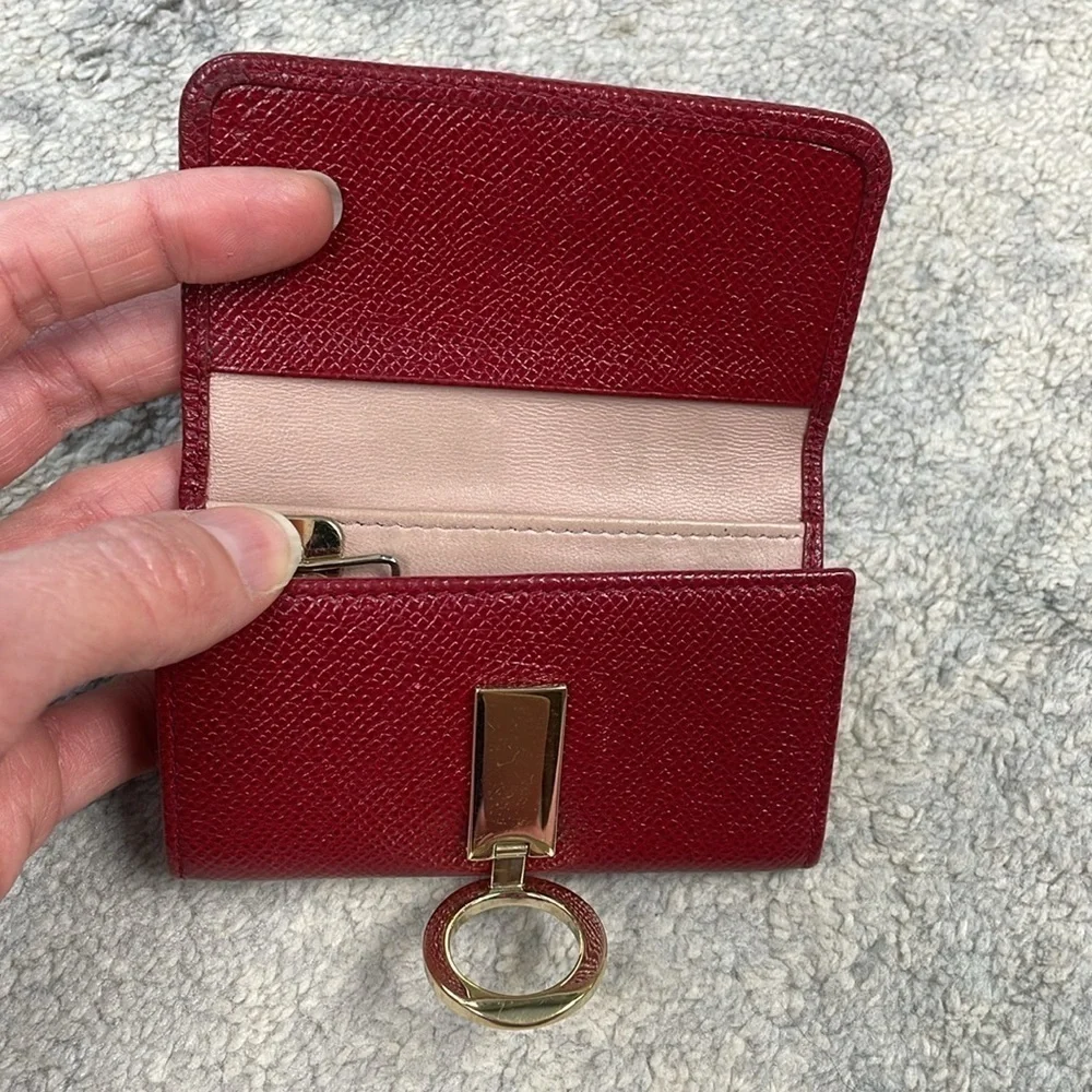 Bvlgari Red Pebbled Leather Compact Key Holder Designer Luxury